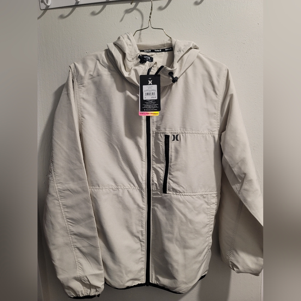 NWT Hurley Performance Ripstop Zip-up Windbreaker Jacket Bone White Small